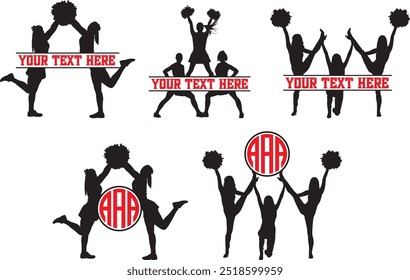 Cheerleader Text Monogram, Cheerleading, Cheer Pom Poms Cut Files