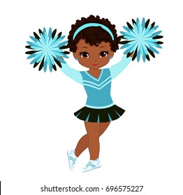 Cheerleader in turquoise uniform with Pom Poms. Vector illustration isolated on white background.