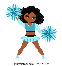 Cheerleader in turquoise uniform with Pom Poms. Vector illustration isolated on white background.