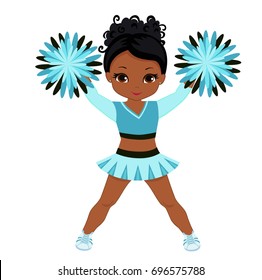 Cheerleader in turquoise uniform with Pom Poms. Vector illustration isolated on white background.