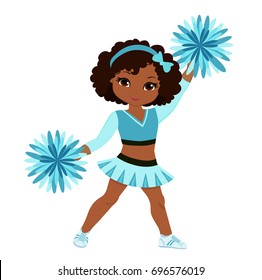 Cheerleader in turquoise uniform with Pom Poms. Vector illustration isolated on white background.