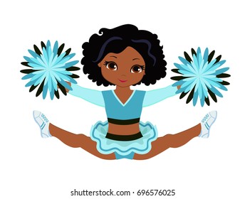 Cheerleader in turquoise uniform with Pom Poms. Vector illustration isolated on white background.