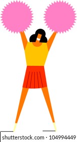 A cheerleader with two pink pom poms
