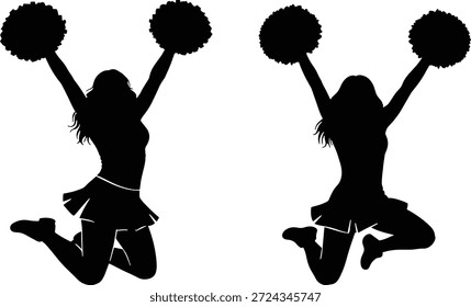 Cheerleader Vektor Silhouette Linie Bildung Tanz Pose, energetische Bewegung