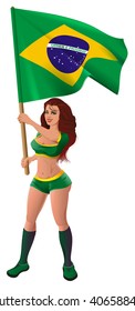 Cheerleader woman with flag of Brazil. Isolated on white vector illustration