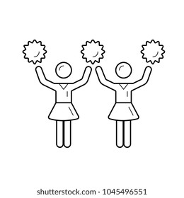 Cheerleader women with pom-pom vector line icon isolated on white background. Girls cheer leaders line icon for infographic, website or app.