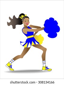 Cheerleader yelling a cheer  while dancing and shaking pompoms