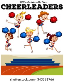 Cheerleaders cheering in the field illustration