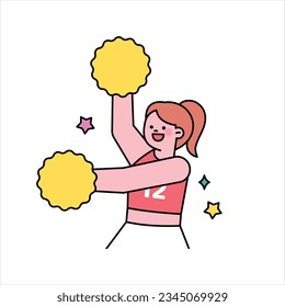 Cheerleaders are cheerleading with pom poms in their hands. Supporters cheering for a sports team. outline simple vector illustration.