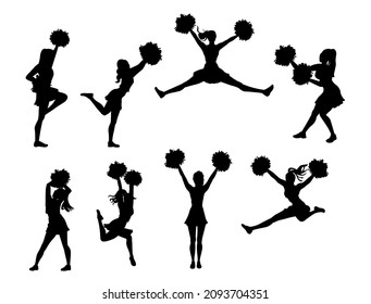 Cheerleaders dancing silhouette. Beautiful girls cheering