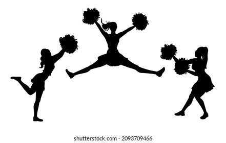 Cheerleaders dancing silhouette. Beautiful girls cheering vector illustration