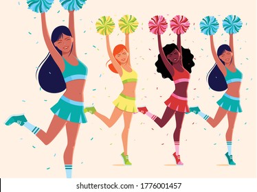 Cheerleaders. Dancing smiling happy sportive girls.