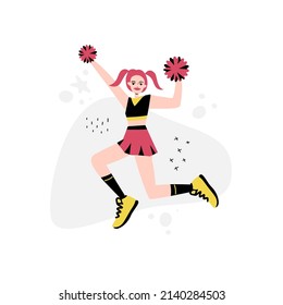 Cheerleaders flat hand drawn illustration. Athletic women in sportswear. Healthy lifestyle concept. 
