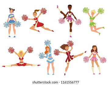 Cheerleaders girls with pompons vector team