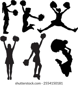 Cheerleaders girls silhouettes vector illustrations