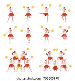 Cheerleaders Girls Various actions of characters vector illustration flat design