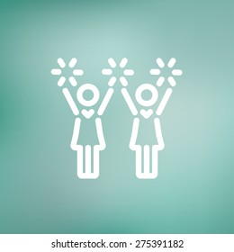 Cheerleaders icon thin line for web and mobile, modern minimalistic flat design. Vector white icon on gradient mesh background.