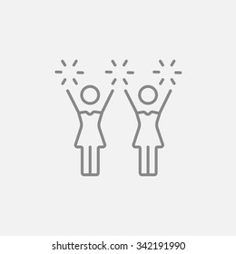 Cheerleaders line icon for web, mobile and infographics. Vector dark grey icon isolated on light grey background.