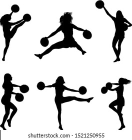 cheerleaders silhouettes - set of vector illustration