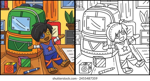 Cheerleading Backpack and Plushie Illustration