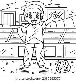 Cheerleading Boy Cheerleader Raising Arm Coloring