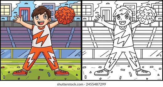 Cheerleading Boy Cheerleader Waving Illustration