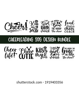 Cheerleading Calligraphy quotes with hand drawn elements, Illustration for banner, promotion, signboard, poster, and advertising, Sport college team, Vector stock illustration, black text isolated on 