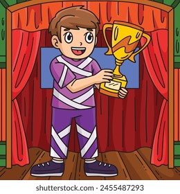 Cheerleading Cheerleader Boy with a Trophy Colored