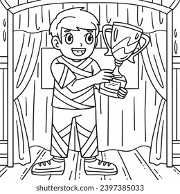 Cheerleading Cheerleader Boy with Trophy Coloring