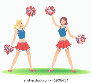 Cheerleading Dance. Girls cheers with pom-poms. Support team dancing.