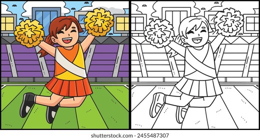 Cheerleading Girl Cheerleader Jumping Illustration