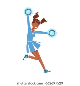 Cheerleading girl sport support dancing with pompoms character vector Illustration