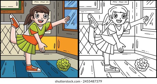 Cheerleading Girl Stretching Colored Illustration