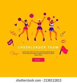 Cheerleading landing web page template. Sport competition, championship training webpage interface. Competitive game website design layout. Active lifestyle web banner concept.