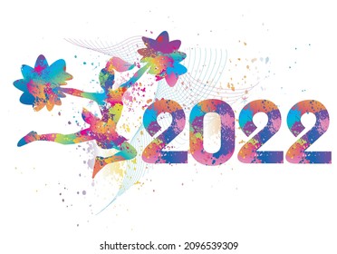 Cheerleading logo design. 2022. Colorful sport background. Vector illustration.