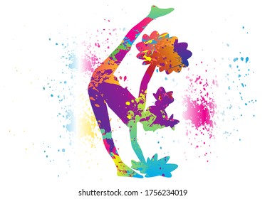 Cheerleading Logo Design. Colorful Cheerleader Sport Background. Dancing Girl. Vector Illustration.