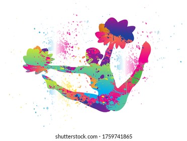 Cheerleading Logo Design. Colorful Sport Background. Dancing Girl. Vector Illustration.