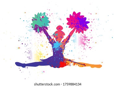 Cheerleading Logo Design. Colorful Sport Background. Dancing Girl. Vector Illustration.