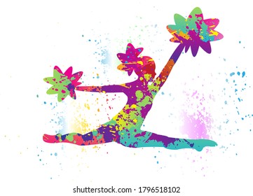 Cheerleading Logo Design. Colorful Sport Background. Dancing Girl. Vector Illustration.