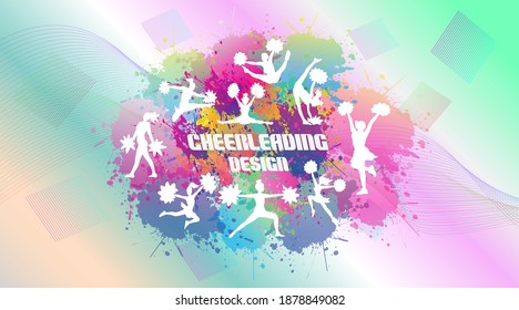 Cheerleading Logo Design. Colorful Sport Background. Website landing page. Template for apps. Vector illustration.