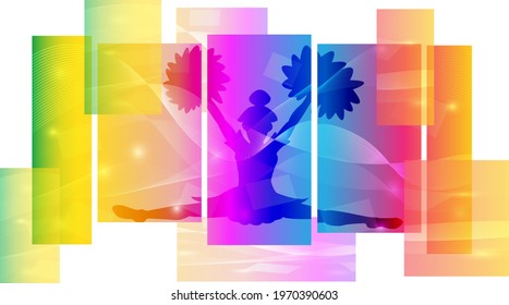 Cheerleading Logo Design. Colorful Sport Background. Dancing Girl. Vector Illustration.