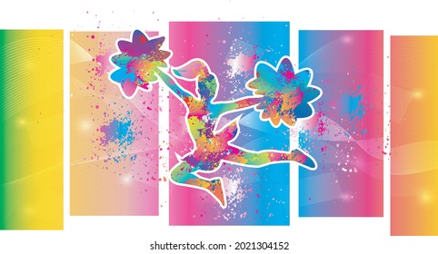 Cheerleading logo design. Colorful sport background. Website Landing Page. Template for apps. Modern geometric. Vector illustration.