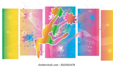Cheerleading logo design. Colorful sport background. Website Landing Page. Template for apps. Modern geometric. Vector illustration.