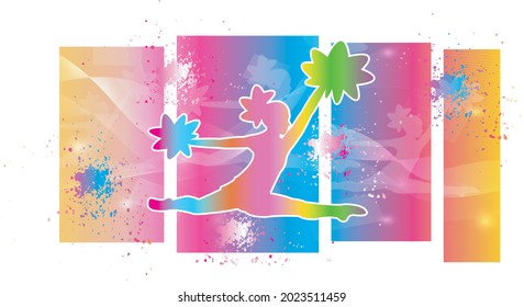 Cheerleading logo design. Colorful sport background. Website Landing Page. Template for apps. Modern geometric. Vector illustration.