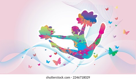 Cheerleading logo design. Colorful sport background. Vector illustration.