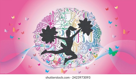 Cheerleading logo design. Colorful sport background. Vector illustration.