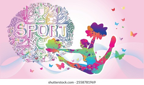 Cheerleading Logo Design. Colorful Sport Background. Website landing page. Template for apps. Vector illustration.