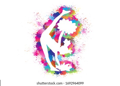 Cheerleading Logo Design, Popular Cheerleader Sport, Dancing colorful girl splash paint on white background, Pom Poms, Exercises, Equipment, Healthcare, Icon, Symbol, Silhouette, Vector illustration.