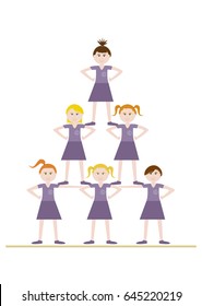 Cheerleading Pyramid Team Wearing A Purple Uniform