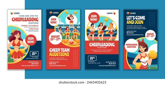 Cheerleading Social Media Stories Flat Cartoon Hand Drawn Templates Background Illustration